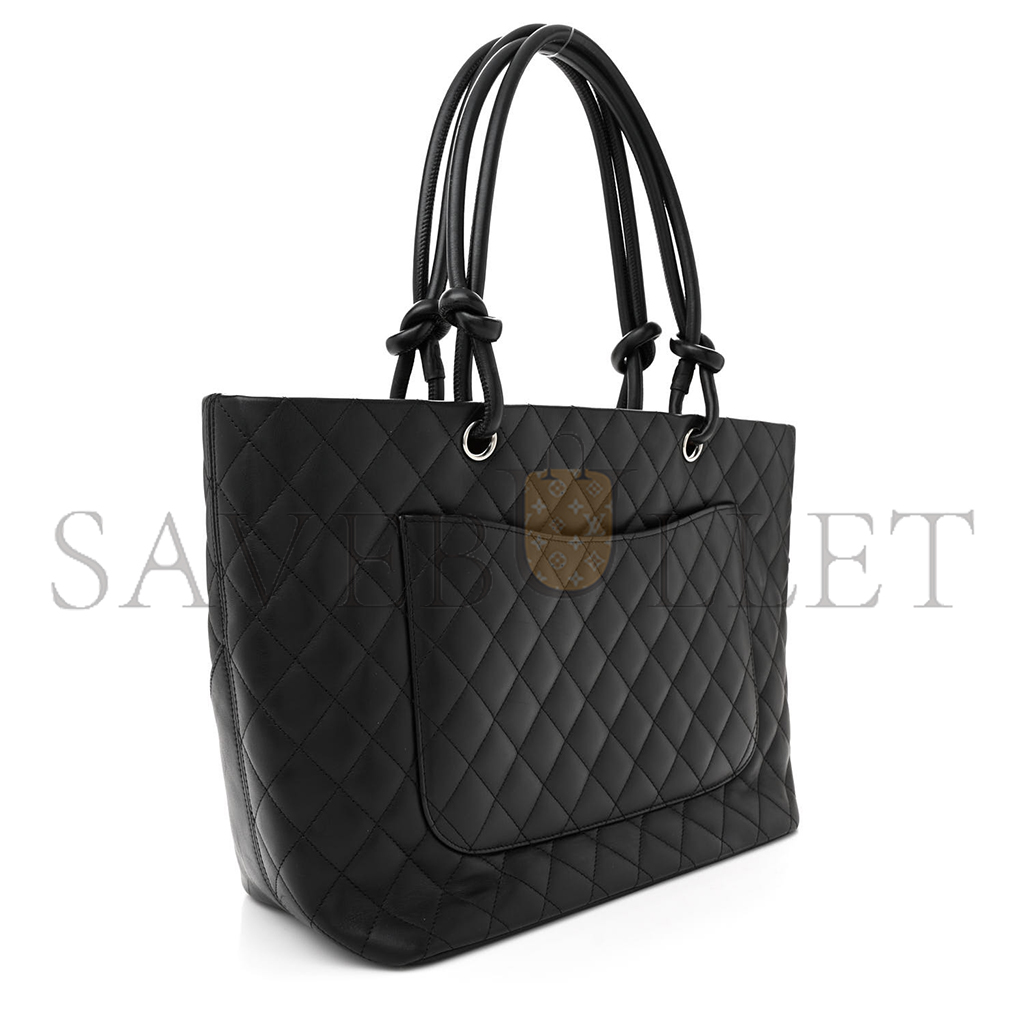 Ch*el calfskin quilted large cambon tote black (30*25*15cm)